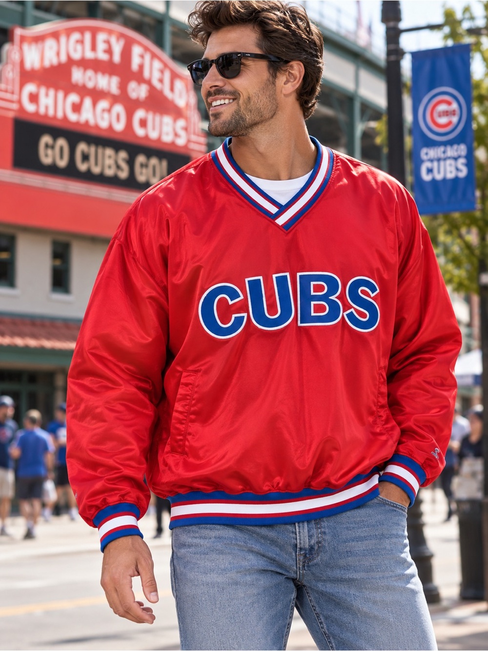 Vintage 90s Starter Chicago Cubs Pullover Windbreaker Jacket Red MLB Large #242